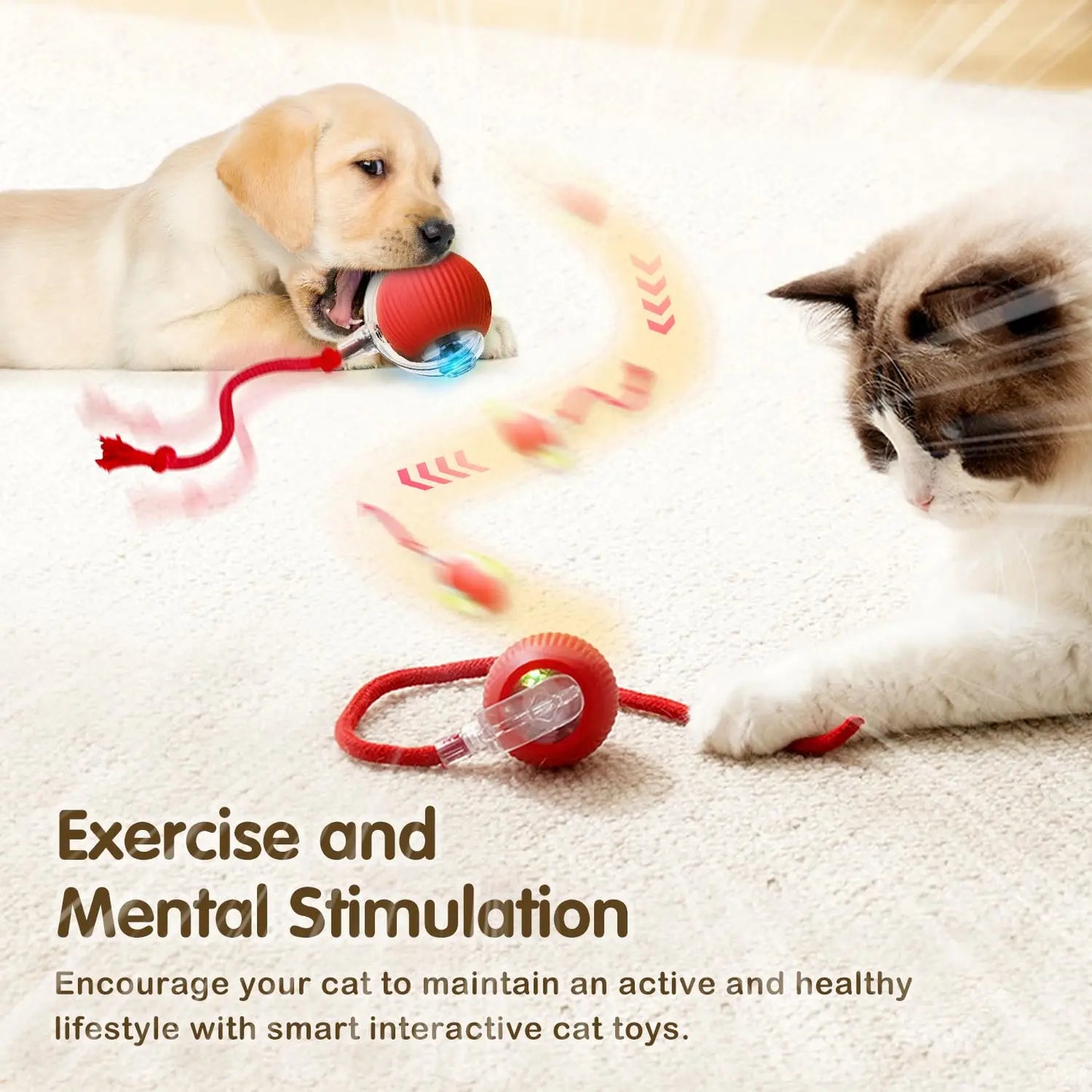 New Cat Interactive Ball Toy Automatic Rolling Ball Faux Tail Rechargeable Smart Pet Electric Toy Dog Cat Training Imitate Mouse