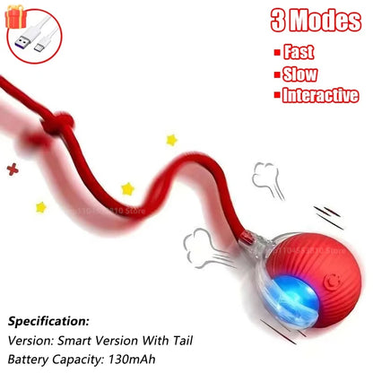 New Cat Interactive Ball Toy Automatic Rolling Ball Faux Tail Rechargeable Smart Pet Electric Toy Dog Cat Training Imitate Mouse